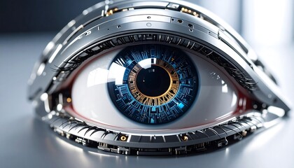 Close-up of a metallic robotic eye