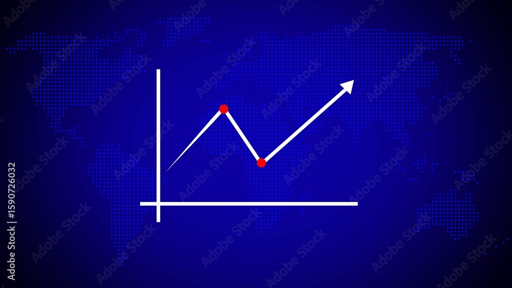 Poster white upward trending line graph with red data points on a dark blue background featuring a dotted w