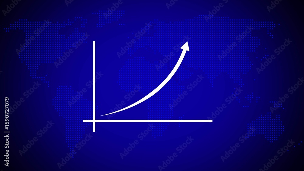 Poster white upward trending graph line chart on dark blue global map background dotted pattern business gr