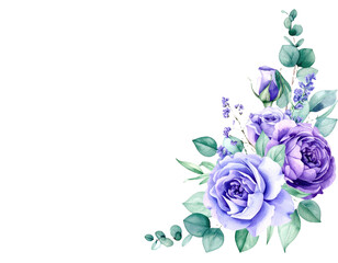 Floral corner border Violet lilac purple watercolor flowers Roses peonies eucalyp png