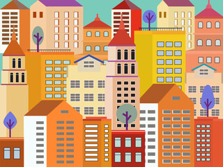 Abstract Geometric Colorful City Vector Illustration in Flat Modern Minimalist Style