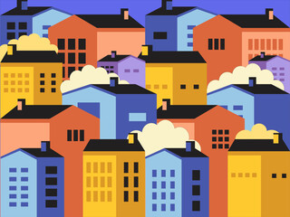 Flat Minimalist Vector Illustration Modern Geometric Bright Colorful City
