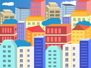 Pastel Colorful Geometric City Vector Illustration in Flat Modern Minimalist Style
