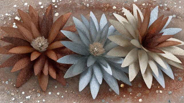 Decorative flower arrangement in metallic tones.