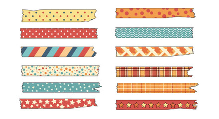 Decorative washi tapes featuring various patterns and textures for crafting and scrapbooking projects