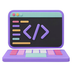 Colorful 3D Icon of Coding on a Laptop Screen