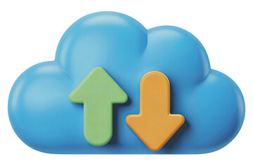 Blue Cloud Icon with Green Upload and Yellow Download Arrows