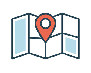 Location Guide Folded Map with Pin Icon Indicating Position for Travel and Navigation 