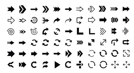 A diverse collection of arrow icons representing directional navigation and circular movements