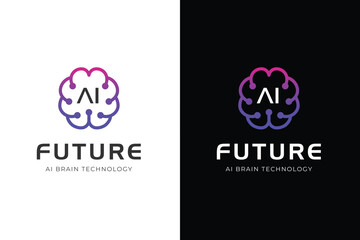 AI Brain technology logo icons with smart idea and circuit graphic for Artificial intelligence technological chip, assistant idea future Vector illustration