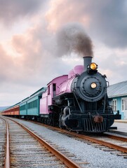 Authentic National Pennsylvania Day Vintage Steam Locomotive with Sunset Glow, Premium Heritage Tourism Experience for Summer Travel and Labor Day Advertising Campaigns