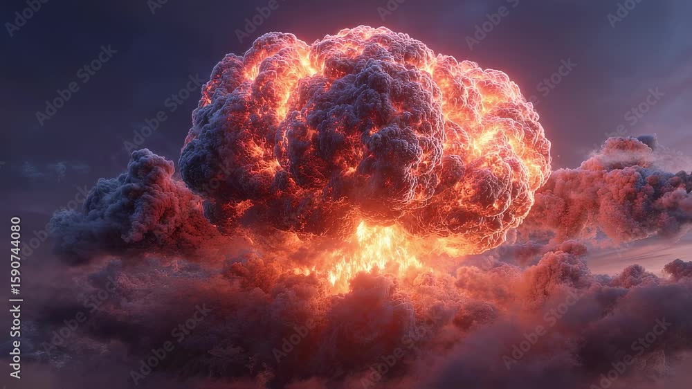 Poster an immense fireball detonates releasing a wave of radiant light and heat that illuminates the surrou