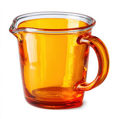 Transparent orange glass measuring cup with handle and spout