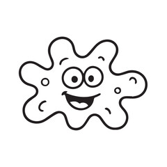 A cute and expressive bacteria character in a black and white cartoon style with bold outlines makes science feel friendly and fun.


