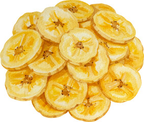 Watercolor Banana Chips, Transparent Background
