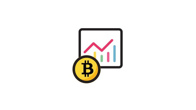 Minimalist animated icon showing a rising bar chart with a Bitcoin symbol, representing crypto growth, investment success, and digital finance trends.