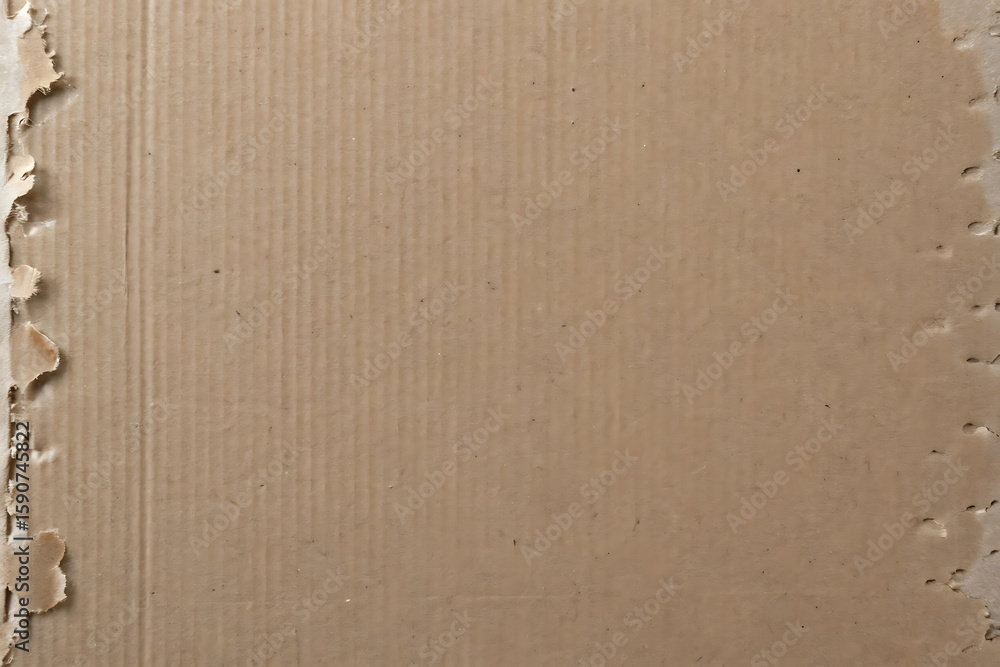 Poster close up of plain brown corrugated cardboard showing the texture and vertical lines of the material