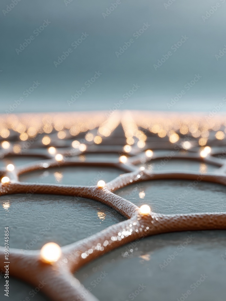 Poster premium futuristic quantum network visualization with glowing nodes and digital grid for tech innova