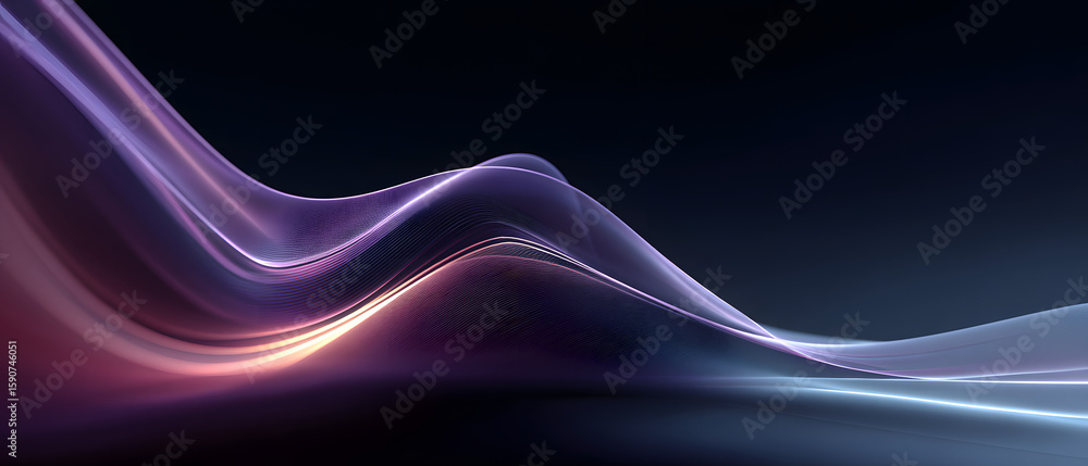 Poster an abstract image featuring dynamic lines in purple and blue hues against a dark gradient background