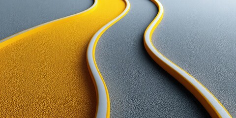 Modern High-Quality Reflective Asphalt Serpentine Roadway with Clear White Lines and Yellow Detailing for Professional Marketing and Inspiring Journey Promotion