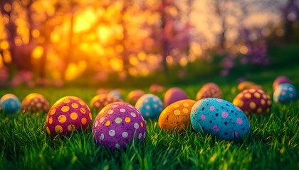 Easter eggs on grass.