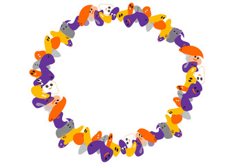 おばけたちのカラフルサークル・円になって並んだおばけたち・背景透過・白背景