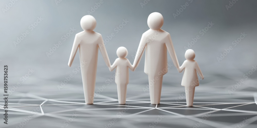 Poster modern family safe browsing icons over digital network grid premium tech content for authentic inter