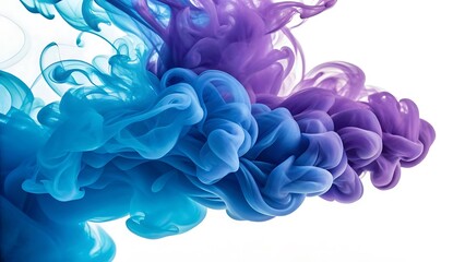 Fototapeta premium Vibrant blue and purple ink clouds swirling and blending in clear water creating abstract fluid art formations