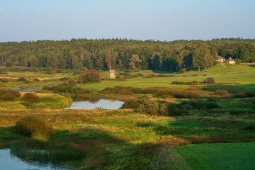 View of the Sorot River valley and an old windmill from Savkina Hill near the Mikhailovskoye estate...