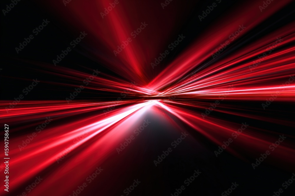 Poster abstract red and white light streaks create a dynamic, futuristic tunnel effect against a dark backg