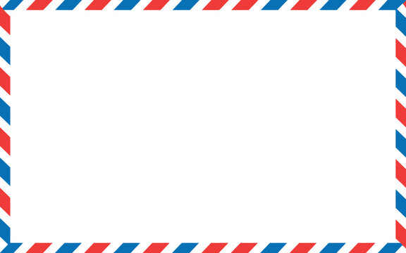 Red and blue diagonal stripes border on a white background for mail