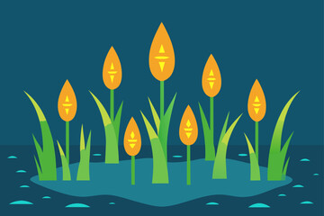 Flower and leaf illustration with floral pattern on a surfboard, a colorful spring garden design element