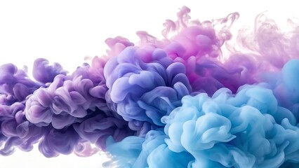 Fototapeta premium Abstract swirling cloud of purple and blue ink dissolving in water creating a beautiful ethereal smoke effect