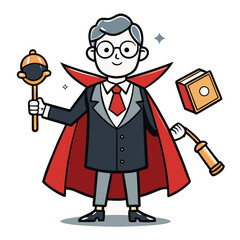 Fototapeta premium Whimsical Lawyer with Contracts Cape and Magic Gavel