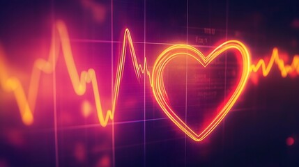 Glowing heart and heartbeat signal on a modern digital interface display