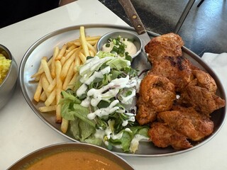 Crispy Fried Chicken and Potato Fries with Dipping Sauce