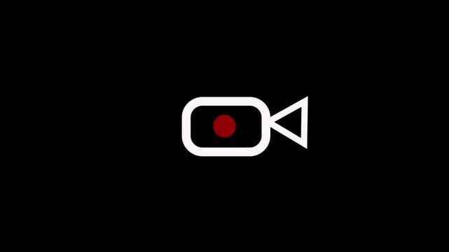 Blue color video camera icon isolate on black screen.