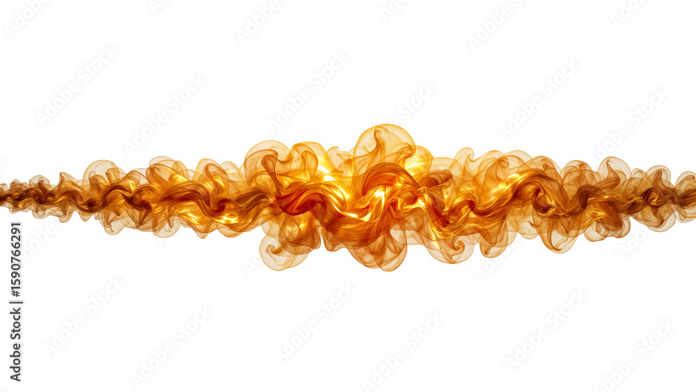 Wall mural golden fluid wave isolated on a transparent field, luminous abstract design with movement and