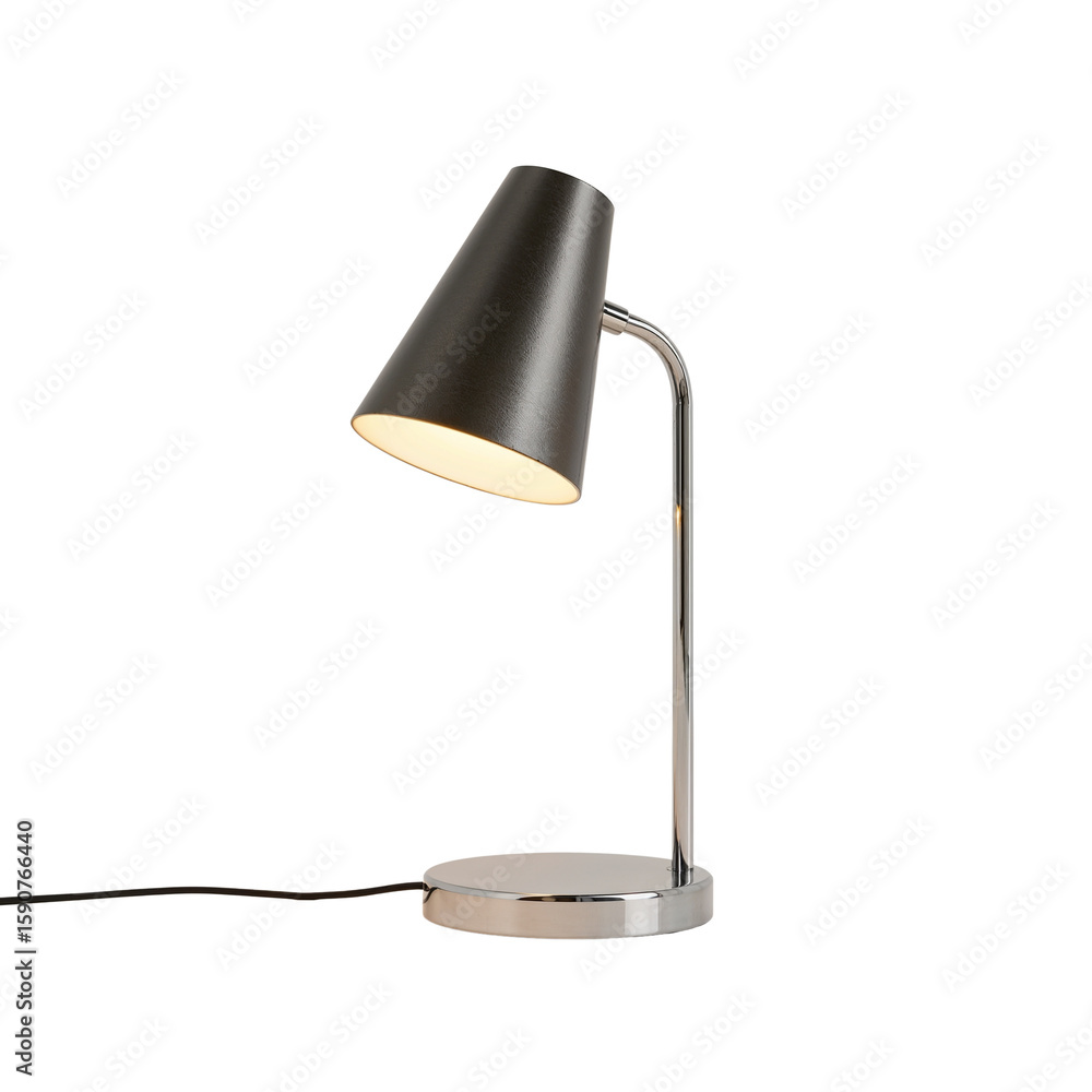 Poster minimalist desk lamp casting a soft glow on a seamless isolated transparent setting