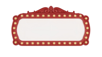 Illuminated retro marquee sign with bright bulbs on a transparent background