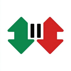 Two opposing arrows, green and red, separated by a black bar
