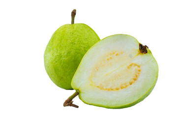 High Quality PNG Picture of fresh guava fruit, whole and cut on white background