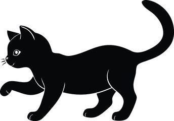 Kitten playing silhouette vector for childrens book sticker and apparel artwork