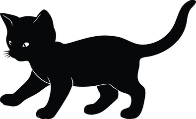 Playing kitten silhouette vector illustration for cute pet themed design and branding