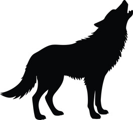 Lone wolf howling silhouette vector drawing for emblem icon and illustration work