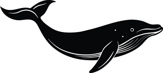 Breaching whale silhouette vector illustration for ocean wildlife and marine themed designs