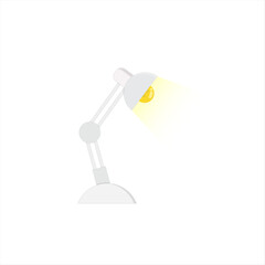 Modern metal desk lamp with an illuminated bulb isolated on a white background
