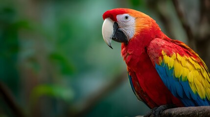 Obraz premium Colorful Parrot in the Rainforest: Vibrant Scarlet Macaw in Its Natural Habitat