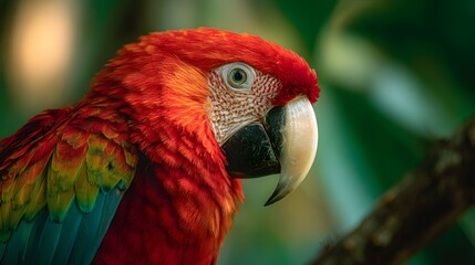 Fototapeta premium Colorful Parrot in the Rainforest: Vibrant Scarlet Macaw in Its Natural Habitat