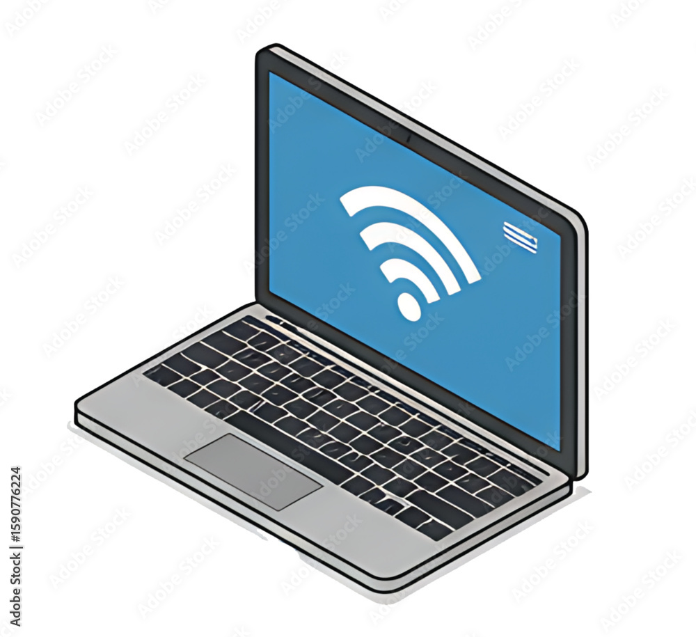 Aufkleber laptop displaying a wireless connection signal, indicating internet access.